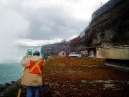 Crew surveying below the Horseshoe Falls